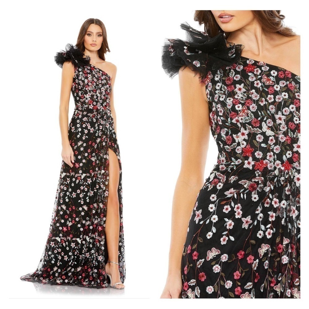 MAC DUGGAL 20331 NWT Embellished Ruffled One Shoulder A Line Gown
